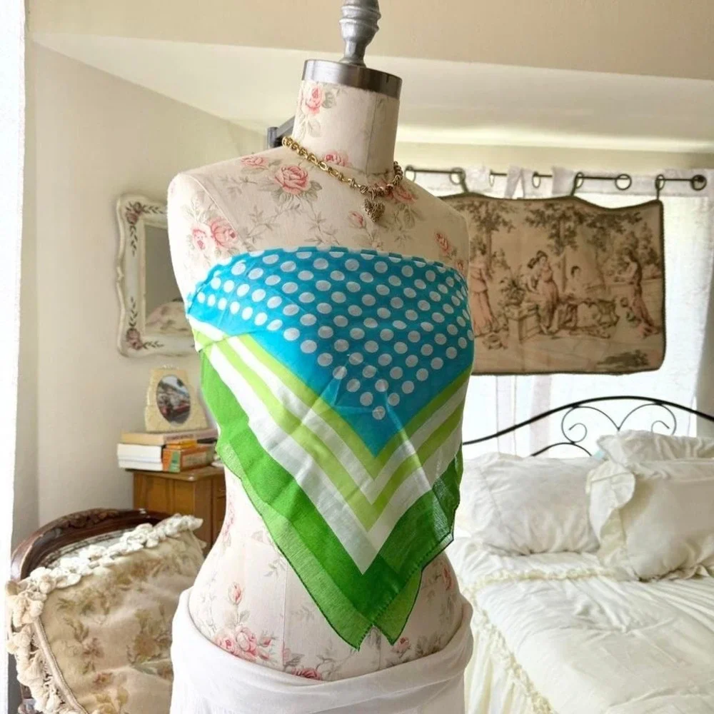 vintage green‎ and blue retro scarf